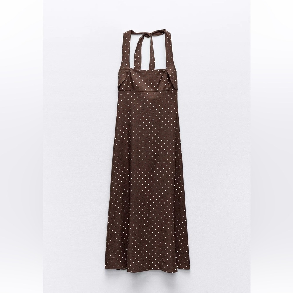 Brown Polka Dot Halter Dress